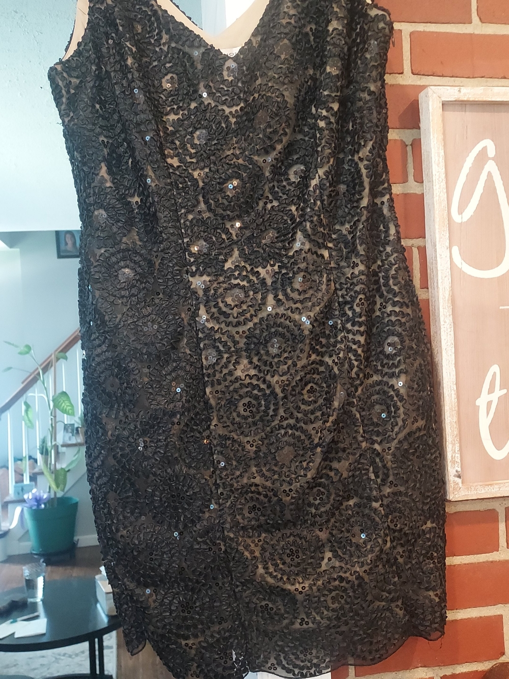 Black Sequin Lace Midi Dress